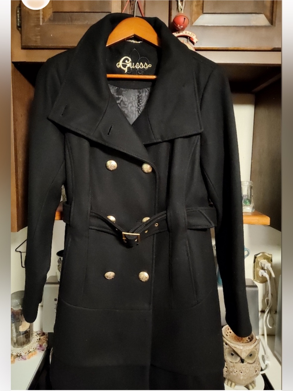 Lk NEW Guess military coat dress coat jacket black gold hardware L wrap